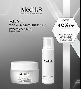 Medik8 Total Moisture Daily  Facial Cream 50ml X Micellar Mousse 150ml.Moisture Duo